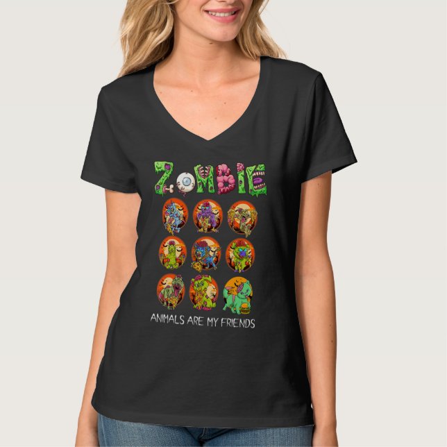 T-shirt Zombie Animals Are My Friends Halloween For Kids M (Devant)