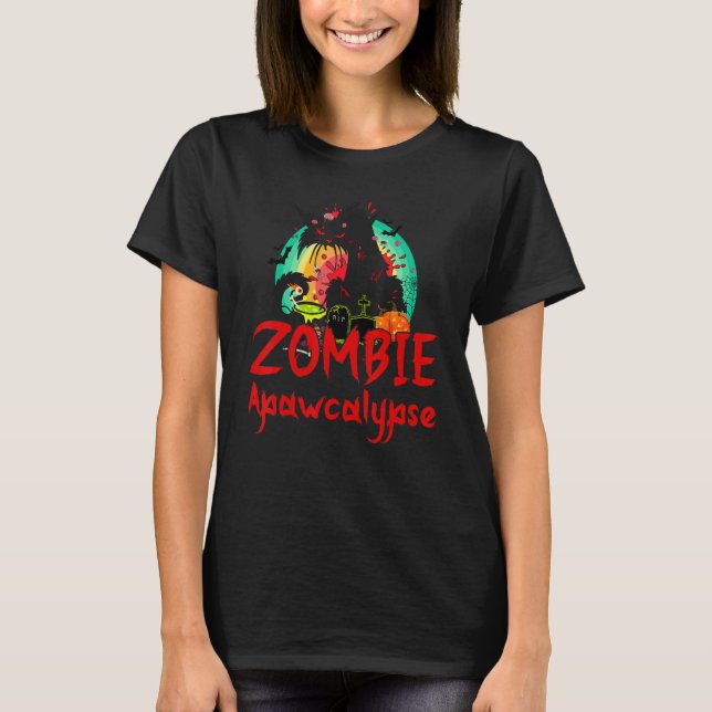 T-shirt Zombie Apawcalypse Cat  Halloween (Devant)