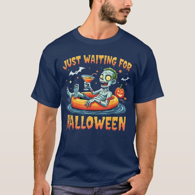 T-shirt Zombie attendant juste Halloween (Devant)