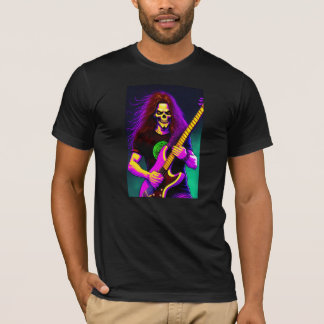 T-shirt Zombie avec cheveux longs jouant de la basse guita
