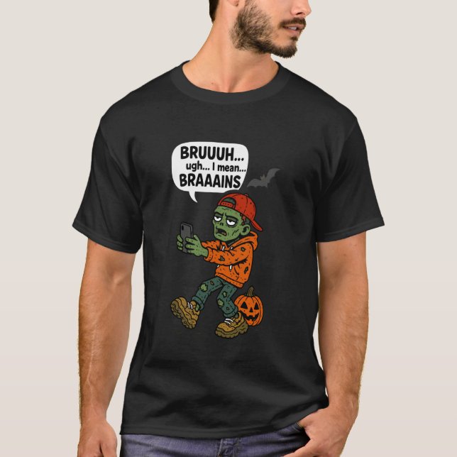 T-shirt Zombie Bruh Pumpkin Men Women Kids Teens Funny Hal (Devant)