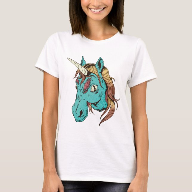 T-shirt Zombie Carton Bleu Unicorn (Devant)