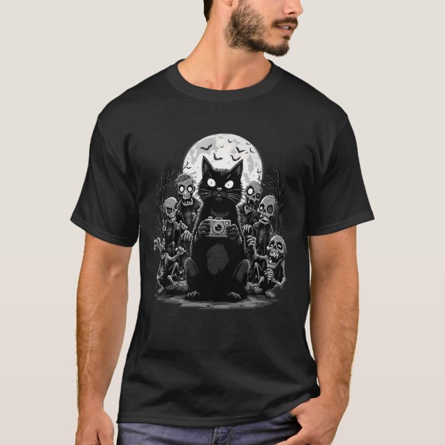 T-shirt Zombie Cat Selfie Ghoul Friends Spooky Halloween P (Devant)