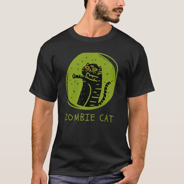 T-shirt Zombie Chat Funny Halloween Éffrayant (Devant)