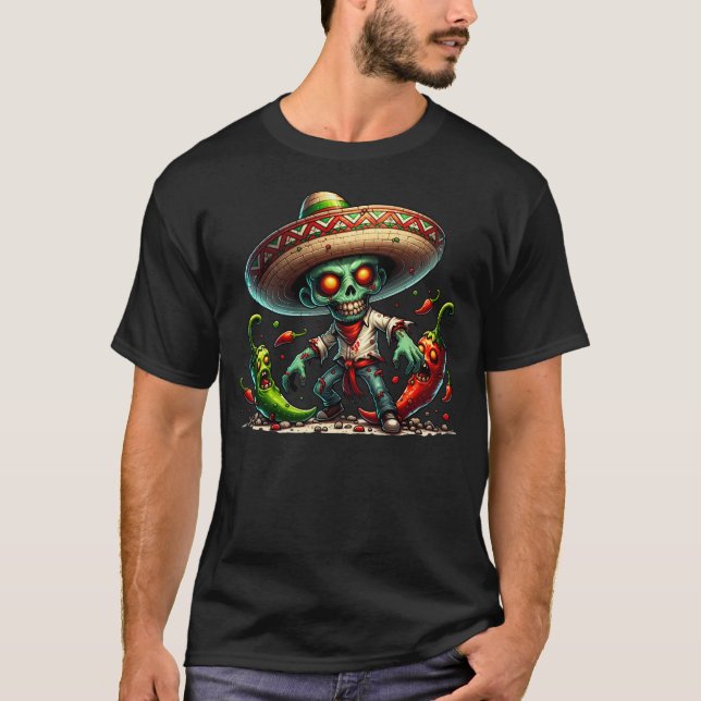 T-shirt Zombie Cinco de Mayo Homme et poivrons chauds (Devant)