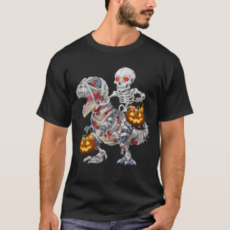 T-shirt Zombie de squelette à cheval sur une momie dinosau