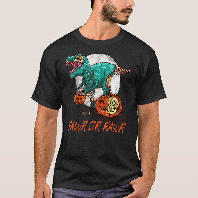 T-shirt Zombie Dinosaur Halloween Citrouille Lune T Rex Ra (Devant)