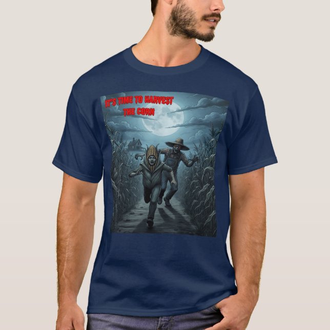 T-shirt Zombie Farmer – Creepy Corn Harvest Farm Scene (Devant)
