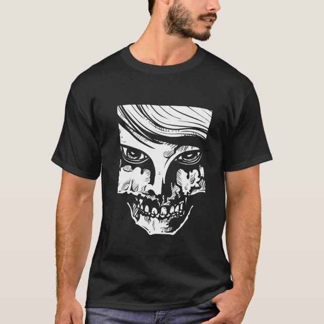 T-shirt Zombie Girl Black Art Moderne tendance (Devant)