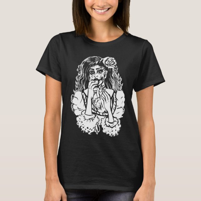 T-shirt Zombie Girl Eating Heart Victorian Gothic Punk (Devant)