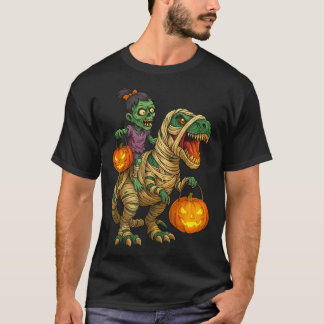 T-shirt Zombie Girl Riding maman T Rex Halloween Kids Tri