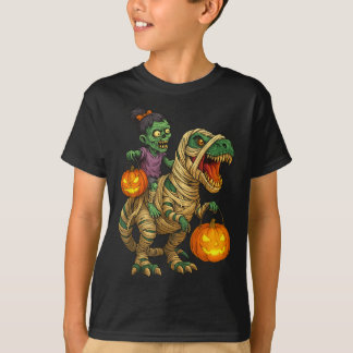 T-shirt Zombie Girl Riding maman T Rex Halloween Kids Tri