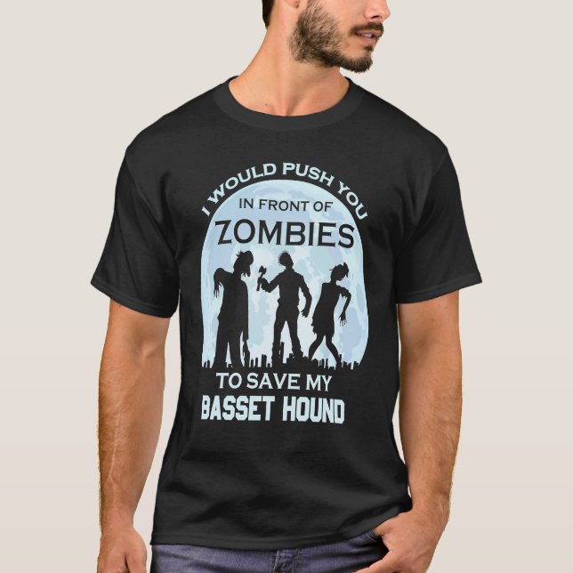 T-shirt Zombie Halloween Basset Hound Animal (Devant)