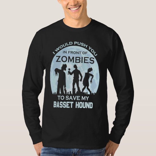 T-shirt Zombie Halloween Basset Hound Animal (Devant)