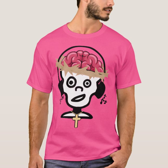 T-shirt Zombie Jésus Profite De La Musique Avec Des Casque (Devant)