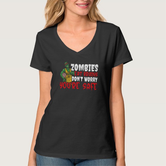 T-shirt Zombie Mangez des cerveaux Ne vous inquiétez pas V (Devant)