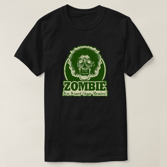 T-shirt ZOMBIE Nous Voulons Vos Cerveaux Ver.3 Vert & Jaun (Design devant)