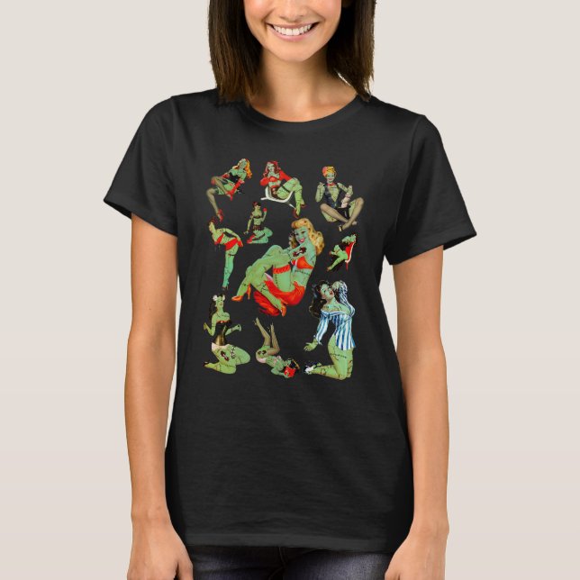 T-shirt Zombie Pin Up Girl Halloween Sassy Cute Collage Ap (Devant)