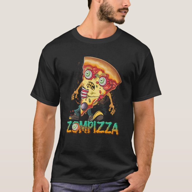 T-shirt Zombie Pizza Zompizza Drôle Halloween Zombie Alime (Devant)