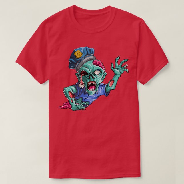 T-shirt Zombie Police Drôle Halloween Horreur Scary 6942 (Design devant)