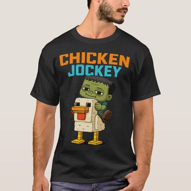 T-shirt Zombie Poulets Zombie Jockey Pixel Amusant Joueur (Devant)