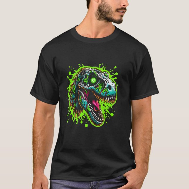 T-shirt Zombie Raptor Dark Halloween Horreur Skeleton Cree (Devant)