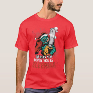 T-shirt Zombie Santa Chainsaw Horror Movie Lover Gift boy