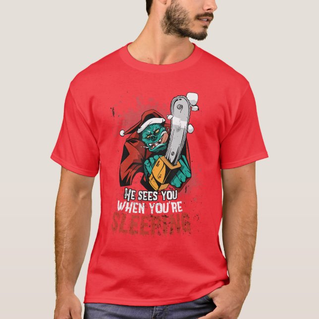 T-shirt Zombie Santa Chainsaw Horror Movie Lover Gift boy (Devant)