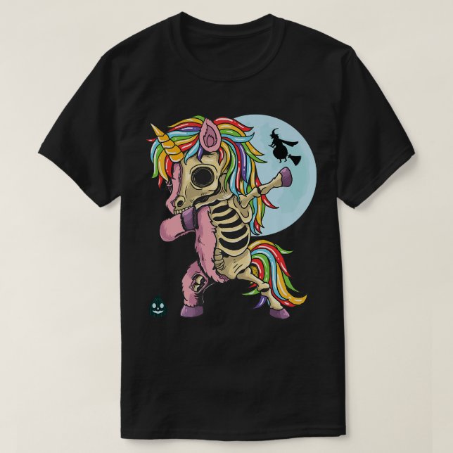 T-shirt Zombie Skeleton Dabbing Unicorne Halloween  (Design devant)