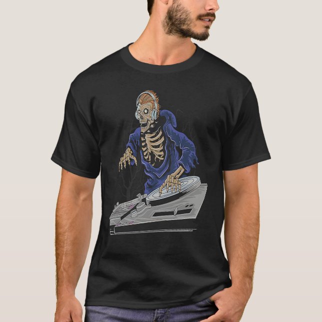 T-shirt Zombie Skeleton Halloween DJ (Devant)