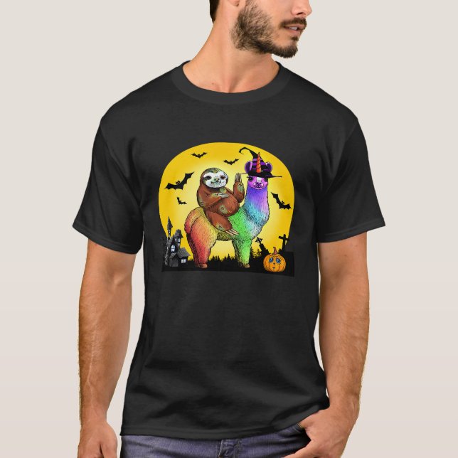 T-shirt Zombie Sloth équitation Llama Unicorn sorcière Hal (Devant)