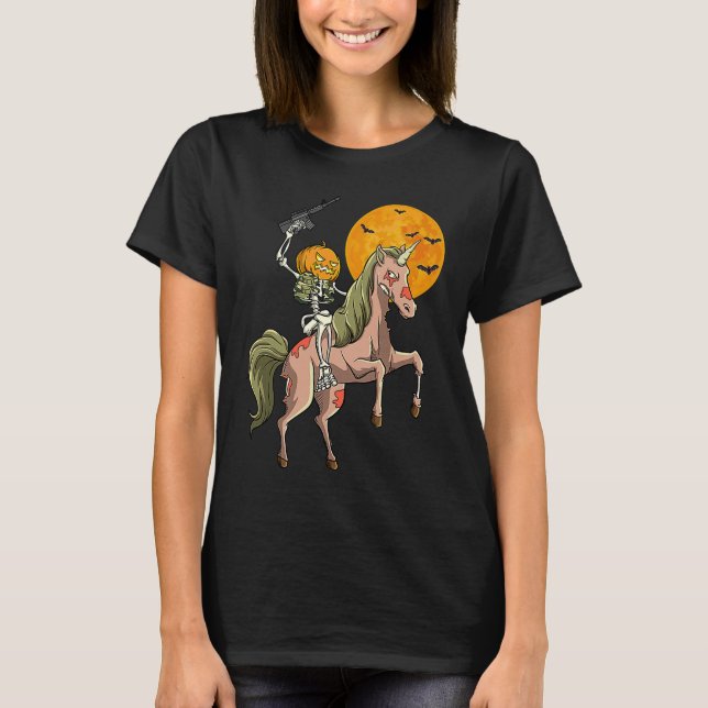 T-shirt Zombie Unicorn Chasse Squelette Halloween Chasseur (Devant)