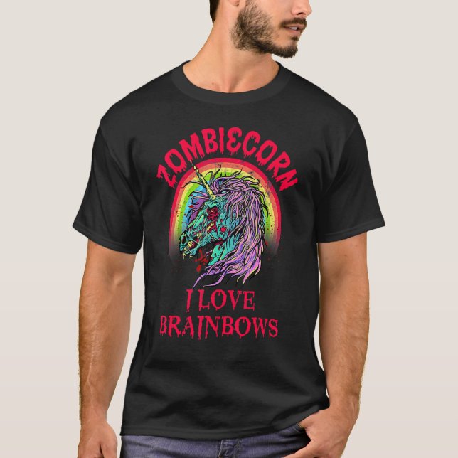 T-shirt Zombie Unicorn I Love Brainbows  Gothic Goth Theme (Devant)