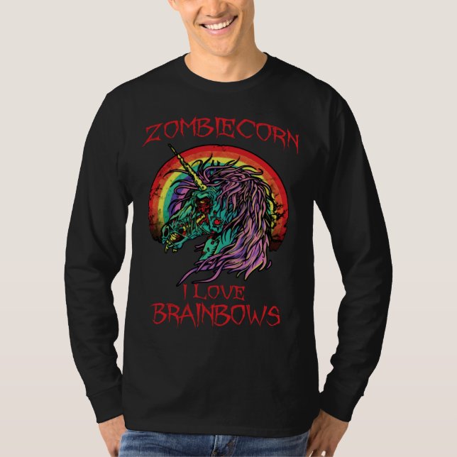T-shirt Zombie Unicorn I Love Brainbows Halloween Gothic G (Devant)