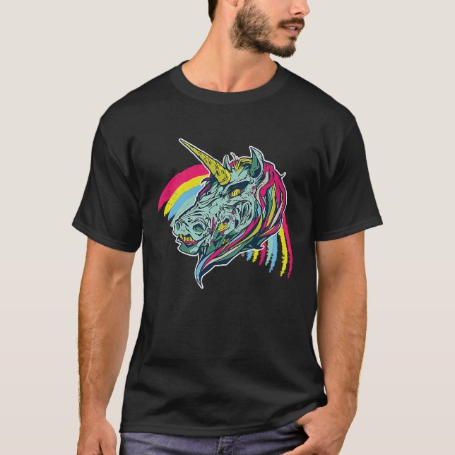 T-shirt Zombie Unicorn Tête Mythique Créature Pegasus Unic (Devant)