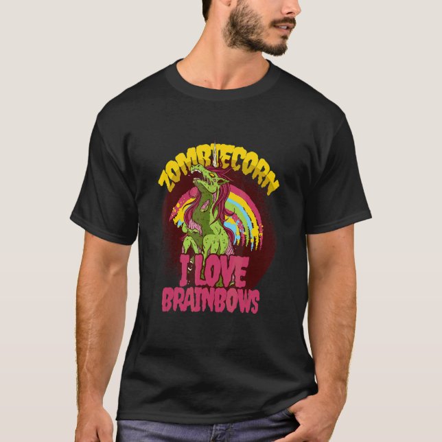 T-shirt Zombiecorn J'adore Brainbows Licorne Zombie Cheval (Devant)