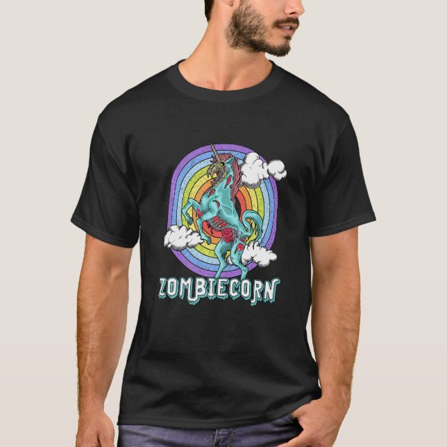 T-shirt Zombiecorn Zombie Unicorn Rainbow Scary  Halloween (Devant)