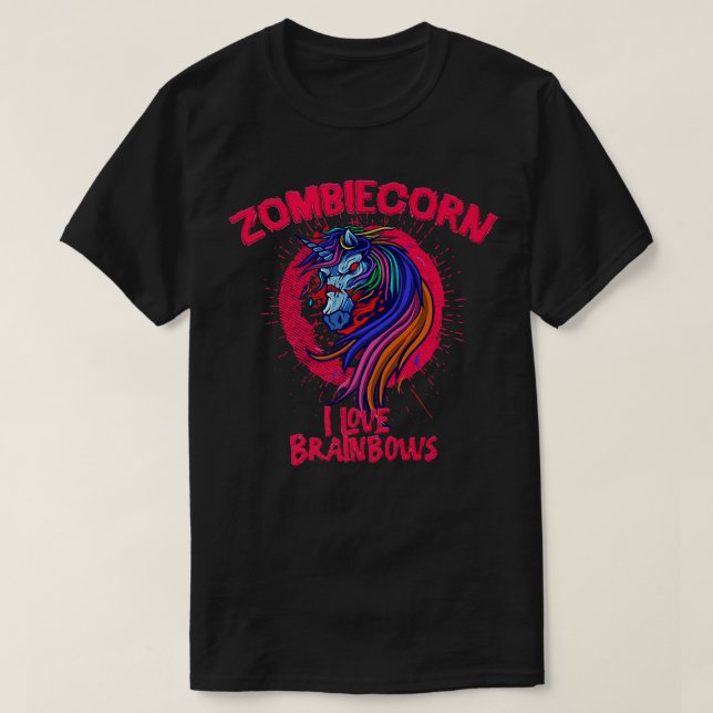 T-shirt Zombiecorne J'aime Brainbows Halloween Zombie Unic (Design devant)