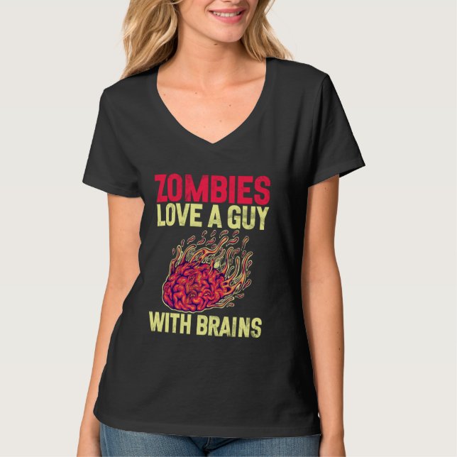 T-shirt Zombies Aimer un gars avec des cerveaux Zombie (Devant)