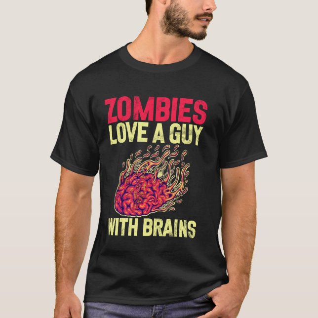 T-shirt Zombies Aimer un gars avec des cerveaux Zombie (Devant)
