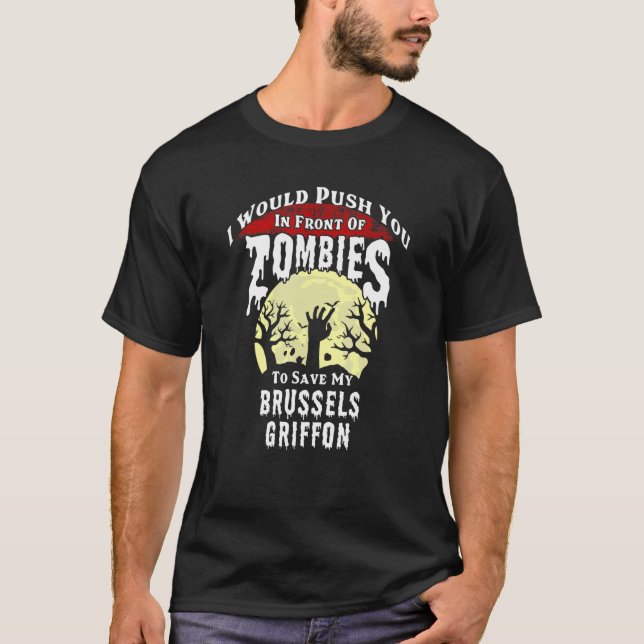 T-shirt Zombies Brussels Griffon Spooky Halloween (Devant)