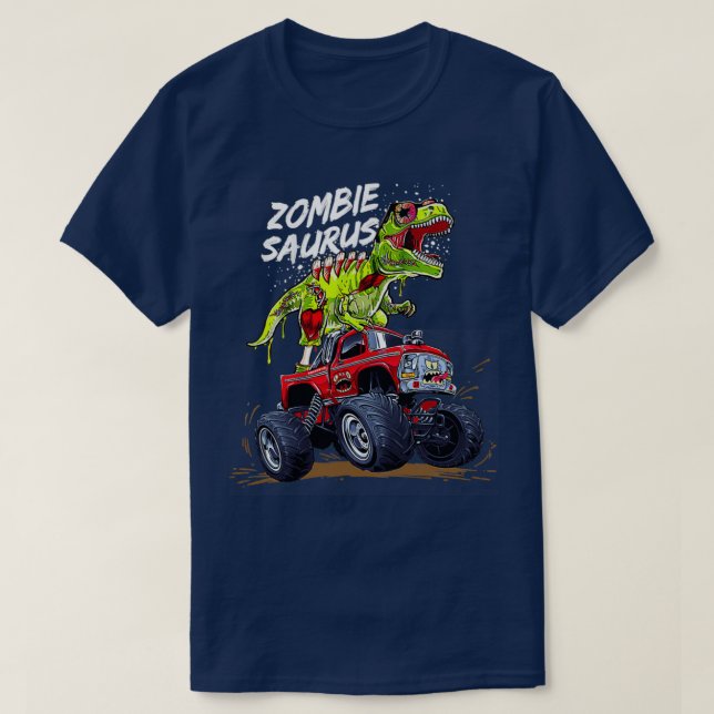 T-shirt Zombiesaurus Dinosaurrex équitation (Design devant)