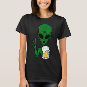 T-shirt Zone-51 Alien Beer Peace Sign Lazy Drinking Hallow