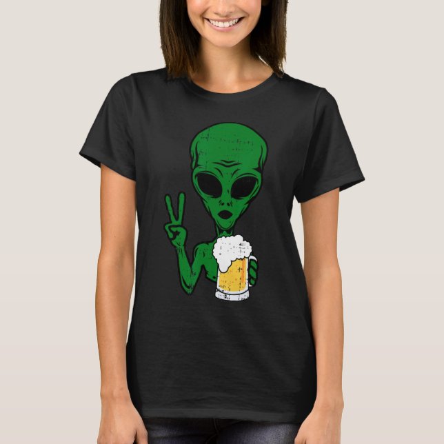 T-shirt Zone-51 Alien Beer Peace Sign Lazy Drinking Hallow (Devant)