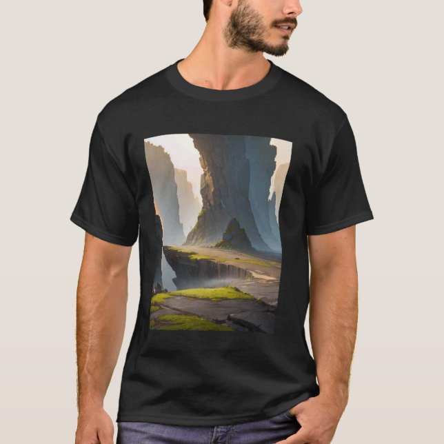 T-shirt Zone rocheuse falaise mousse brume ombre vallée (Devant)