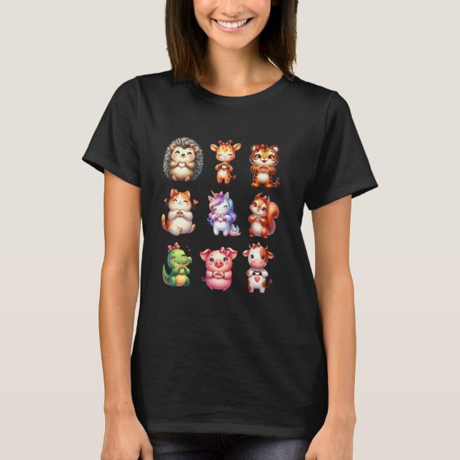 T-shirt Zoo Animal Coeur Main Signe Valentines Fille Tod (Devant)