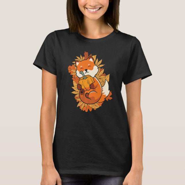 T-shirt Zoo Animal Fox Autumn Falling Leaves Forest Animal (Devant)