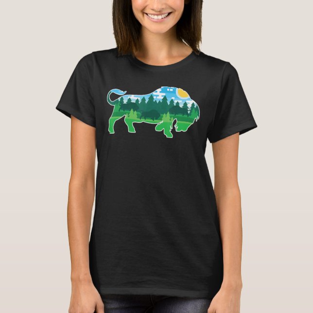 T-shirt Zoo Extérieur Animaux Camping Personnes Buffalo Bi (Devant)