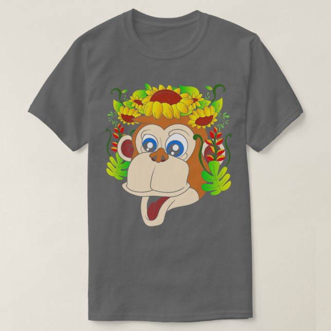 T-shirt Zoo Fleurs d'animaux singe (Design devant)