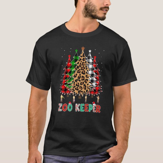 T-shirt Zoo Keeper Leopard Red White Green Plaid Christmas (Devant)